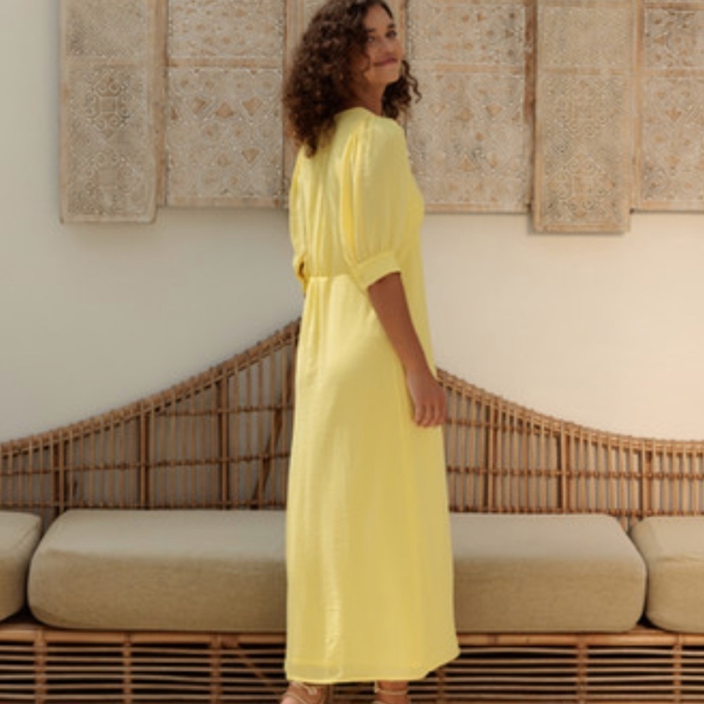 Vintage Maxi Dress Butter Yellow Pastel cotton Coastal Grandma M
